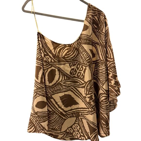 Jay Godfrey Silk One Shoulder Top Brown Tan Going Out Dinner Work Party Size M - Picture 3 of 3